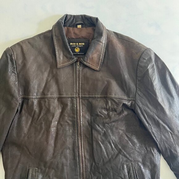 Mod & Mod Brown Leather Car Coat - Picture 3 of 8